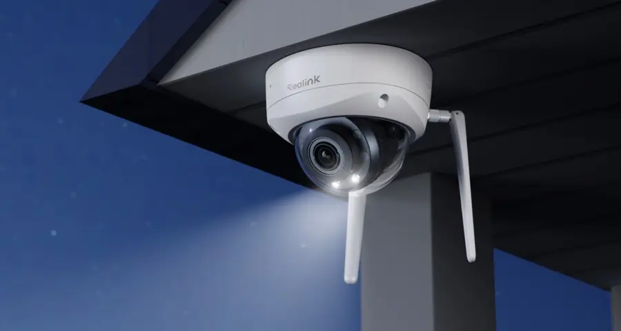 Dome camera with spotlight at night