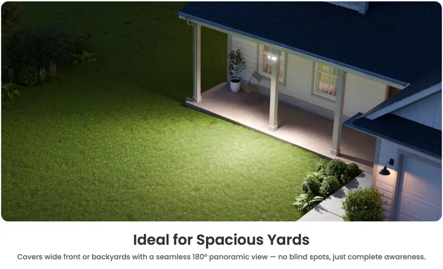 Floodlight camera covering a yard at night
