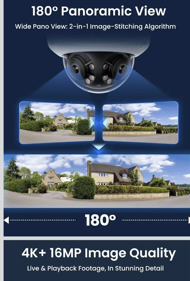 Graphic showing a dual-lens camera's 180-degree panoramic view